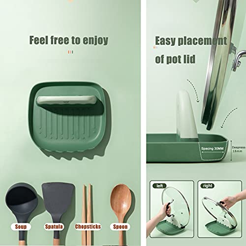 IYOOH 2-Pack Green Spoon Rests with Lid Holder, No Mess Countertop Utensil Holder
