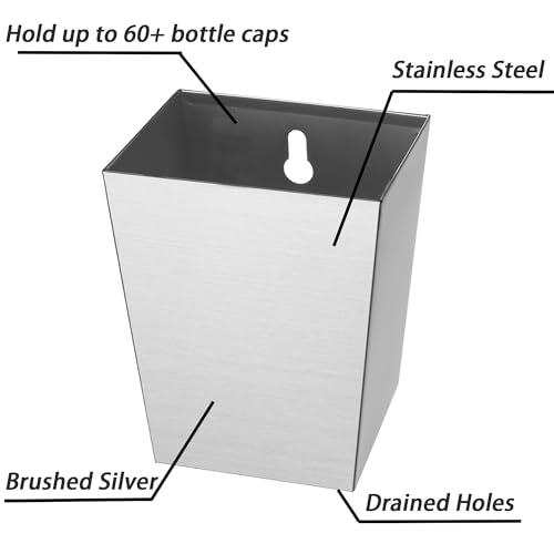 Jumiok Brushed Silver Stainless Steel Bottle Cap Catcher Wall Mount with Drainage