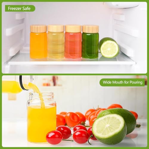 BPFY 4oz Glass Shot Bottles with Bamboo Lids, Reusable Juice & Wellness Jar Set