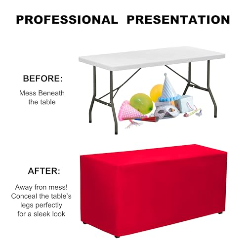 PLOYMONO Red Fitted Tablecloths 2 Pack for 4ft Rectangular Tables - Durable Polyester