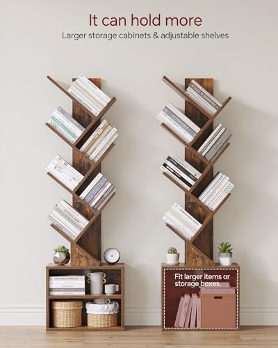 6-Tier Tree Bookshelf with Cabinet, Tall Narrow Standing Bookcase