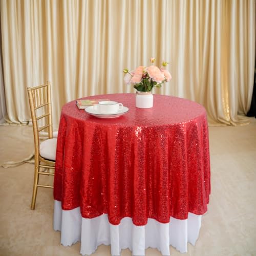 DUOBAO 60 Inch Red Sequin Tablecloth - Elegant Wedding & Christmas Decor