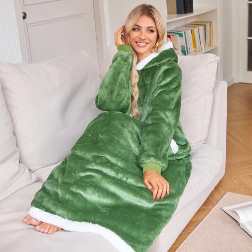 Oversized Wearable Blanket Hoodie, 5FT Sherpa Fleece Cozy Warm Throw