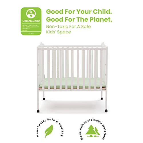 Folding Portable Mini Baby Crib with 1.5-Inch Mattress - White Wood