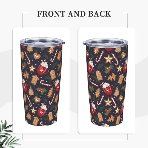 YIKISSKID Red Brown Christmas 20oz Insulated Tumbler with Lid & Straw - Candy Cane & Snowflake Design