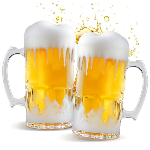 Large 34 oz Heavy Glass Beer Mugs - Set of 2 Traditional Dimpled Steins