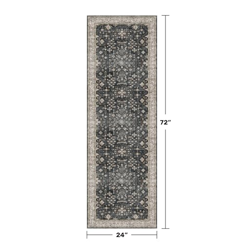 Hazo Haus Black Boho 2x6 Runner Rug Washable Non-Slip Floor Carpet