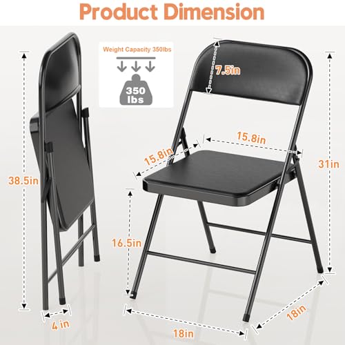4-Pack Padded Folding Chairs, Heavy-Duty Metal Frame with Cushioned Seat