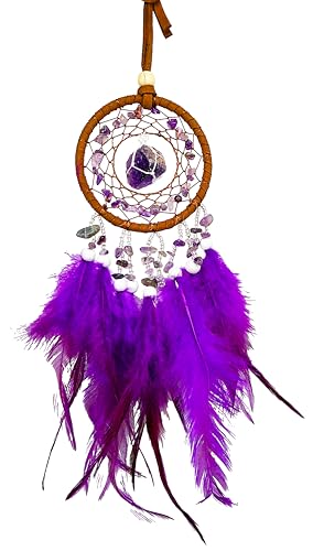 Crown Chakra Dreamcatcher with Amethyst Stones & Feathers for Meditation