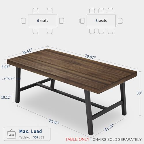 71-Inch Farmhouse Dining Table, Rustic Rectangular Kitchen Table with Steel Frame