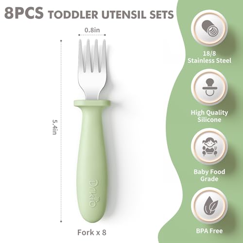 8-Piece Toddler Forks Set with Silicone Handles and Anti-Choke Design