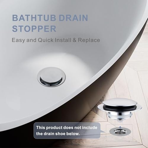 Universal Pop Up Bathtub Drain Stopper, Chrome Solid Brass Bath Drain