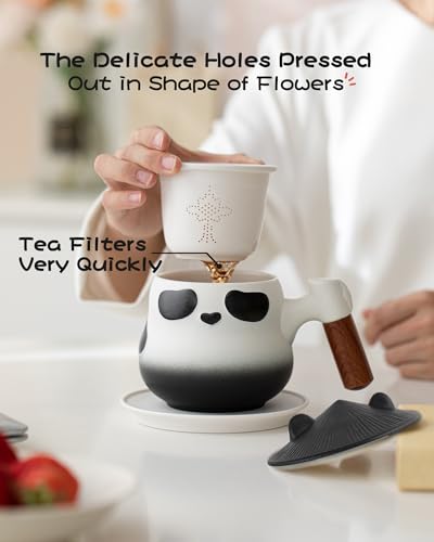 ZENS Panda Tea Infuser Mug with Lid & Coaster, 11oz - Black & White