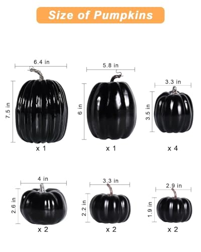 12 Pack Assorted Black Artificial Pumpkins for Fall Home Decor