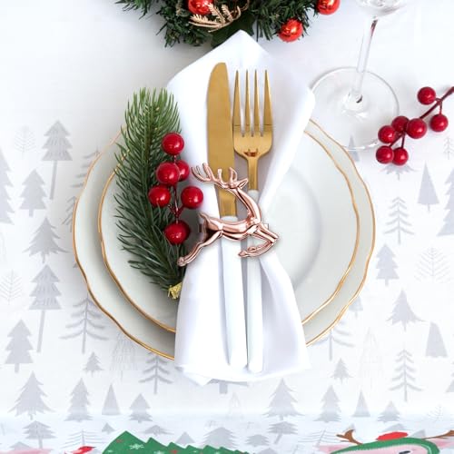 ZeeDix Christmas Rose Gold Reindeer Napkin Rings Set of 24 for Table Decor