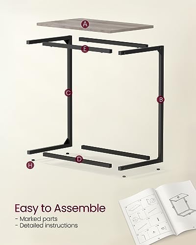 C-Shaped Industrial End Table, Small Side Table for Couch or Bedside