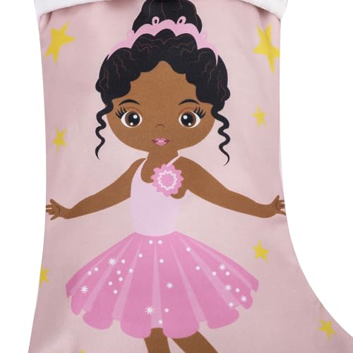 Pink Christmas Stocking with Black Princess Print - 18 Inch Holiday Decor - Pink Variation