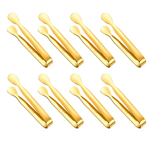 ONEINHE Gold Small Ice Tongs 8-Pack Stainless Steel Mini Sugar & Appetizer Tongs