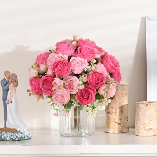 2-Pack Mixed Pink Artificial Silk Peony Bouquets for Home & Wedding Decor