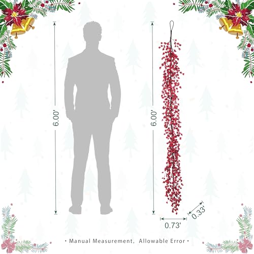 6ft Red Berry Garland - Glitzhome Artificial Garland for Christmas Decor