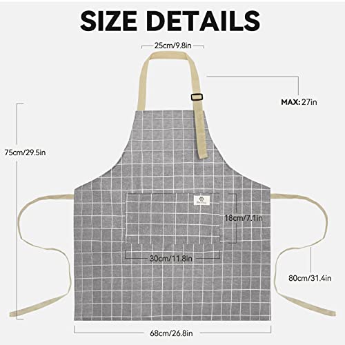 2-Piece Waterproof Cotton Linen Apron Set with Pockets and Adjustable Strap