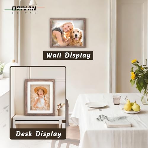 Vintage Brown Wood 8x10 Picture Frame with Mat for Wall & Tabletop