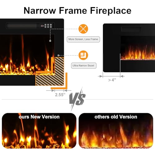 72-Inch Electric Fireplace Wall Mounted & Recessed with Remote Control