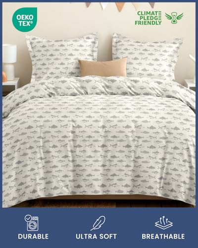 3-Piece Fish Print Kids Duvet Cover Set, Full Size Soft Microfiber Bedding