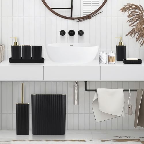10-Piece Bathroom Accessory Set, Modern Black Striped Bath Essentials