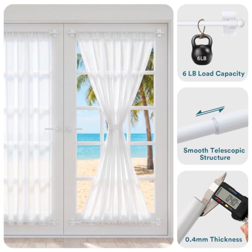 Magnetic Curtain Rods for Metal Doors, 16-28 Inch, White - 2 Pack