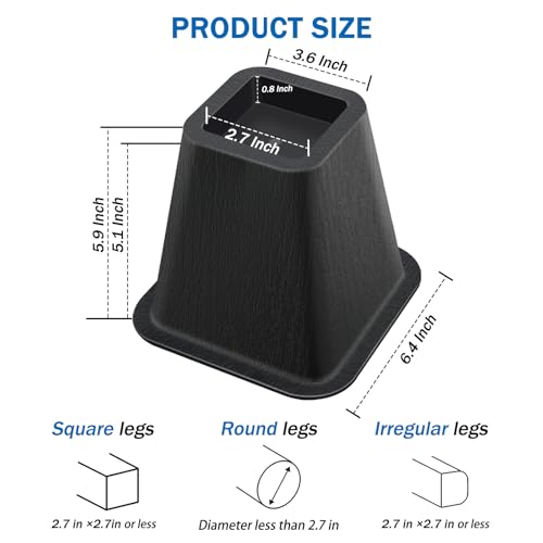 Heavy Duty 6-Inch Bed Risers & Furniture Lifts - 2200 lbs (4 Pack)