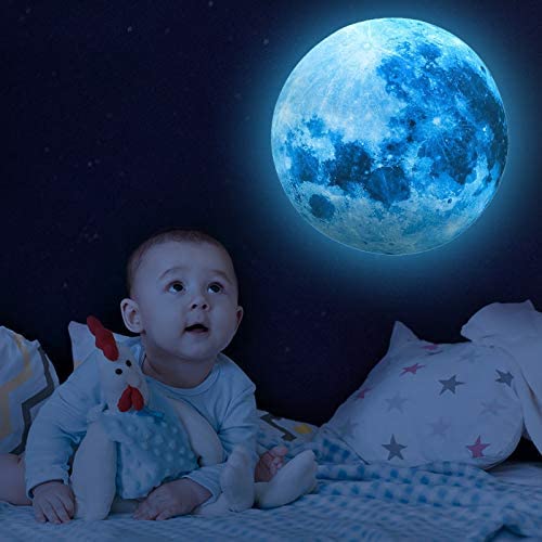 Glow in the Dark Moon and Stars Wall Decals for Kids Bedroom Ceiling