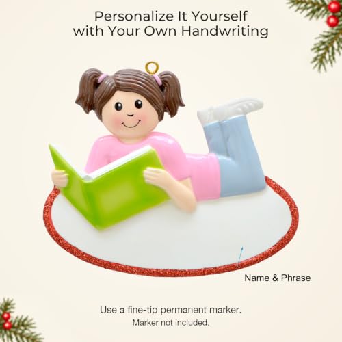 Love Reading Girl Christmas Ornament Personalized Book Lover Tree Decor