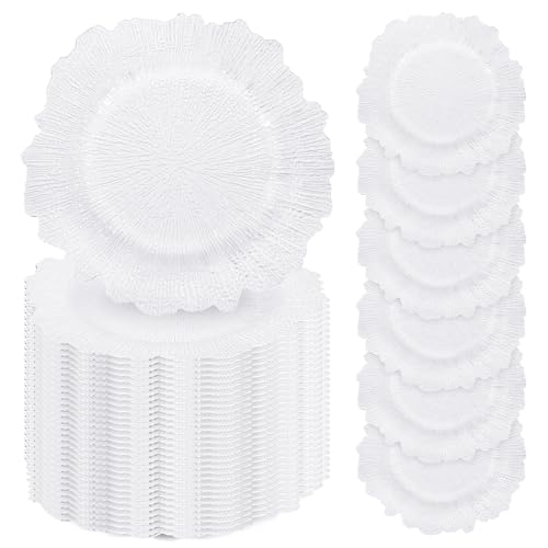 White 50 Pcs 13 Inch Reef Charger Plates Bulk - Elegant Decorative Tableware