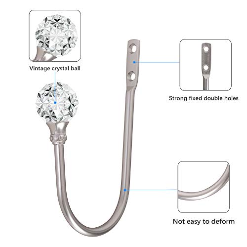 Metal Curtain Holdbacks with Crystal Ball, 2-Pack Heavy Duty Wall Hooks