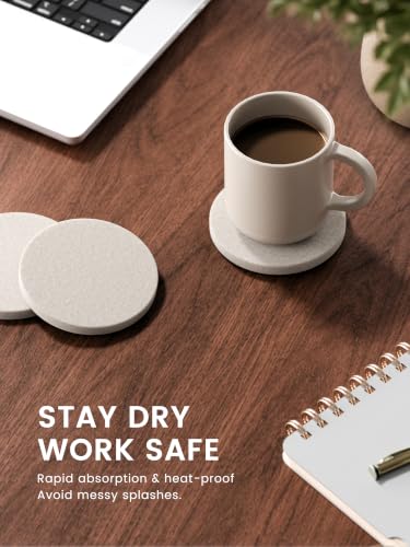Fluxynara Felt Coasters Set of 8 with Holder - Oatmeal Round Drink Protectors