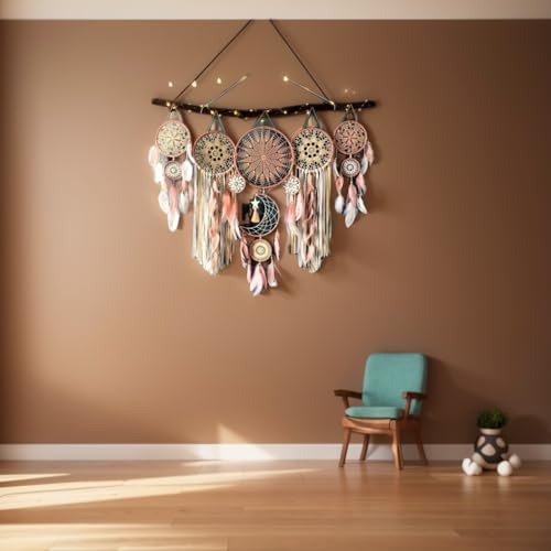 5-Piece Moon Phase Dream Catcher Set, Bohemian Macrame Wall Decor