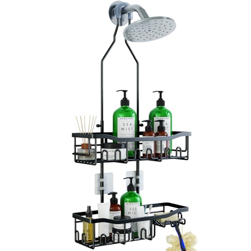 Joqixon Extended Length Shower Caddy Organizer with Hooks, Rustproof Stainless Steel Hanging Shampoo and Soap Holder