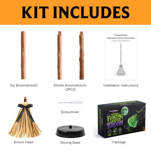 49" Animated Lighted Witch Broom - Sound Activated Dancing Halloween Prop