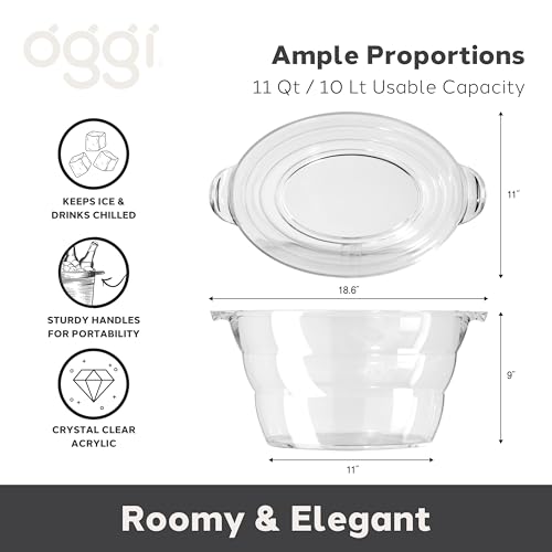 Oggi Acrylic Oval Beverage Cooler - Ice Tub for Drinks & Parties, 18.5 x 11 inches