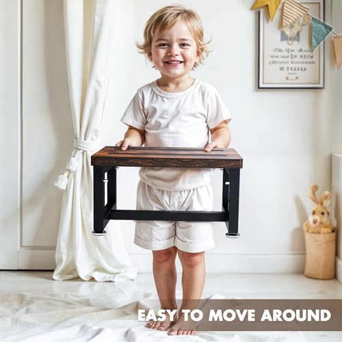 Height-Adjustable Wooden Step Stool - Non-Slip Heavy Duty Foot Stool