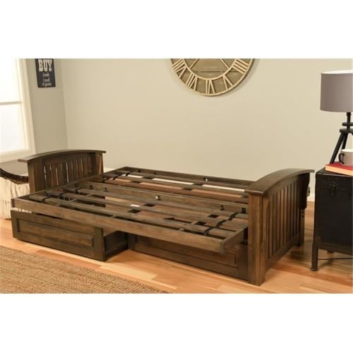 Queen Size Hardwood Futon Sofa Bed with Mattress and Storage Drawers
