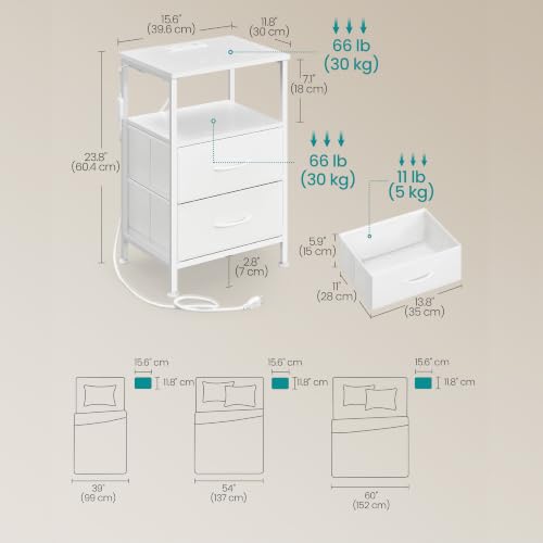 Modern Nightstand with Charging Station & App LED Lights - 2 Drawers