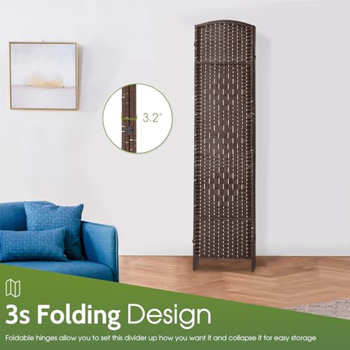 6ft 4-Panel Folding Room Divider, Hand-Woven Brown Privacy Screen