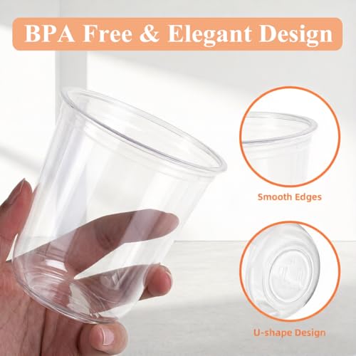 WELLIFE 12 oz Clear Plastic Cups, 200 Pcs Disposable Wine Glasses Stemless Cocktail Punch Cups for Cold Drinking Wedding Party Supplies Birthdays Valentine's Day Easter