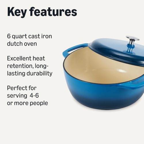 Enameled Cast Iron Dutch Oven Pot with Lid, 6-Quart Heavy-Duty Round, Blue