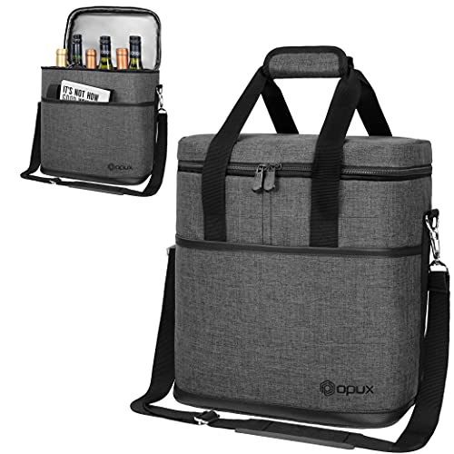 6-Bottle Insulated Wine Carrier Bag - Padded Leakproof Travel Tote