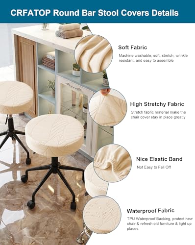 Waterproof Bar Stool Covers - Round Slipcovers for 15-18 In Stools, Beige