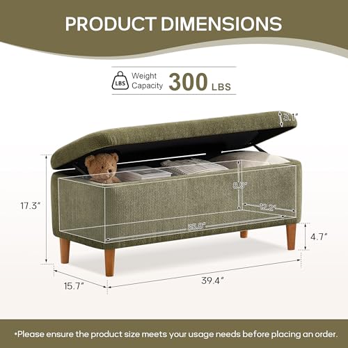 39.4-Inch Upholstered Storage Ottoman Bench with Wooden Legs