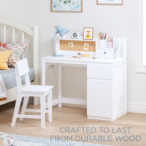 Wooden Kids Desk and Chair Set with Hutch, Storage, and Bulletin Board